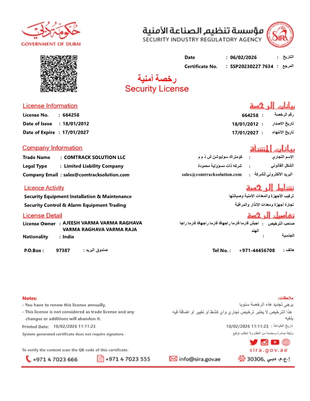 SIRA Certified Certificate